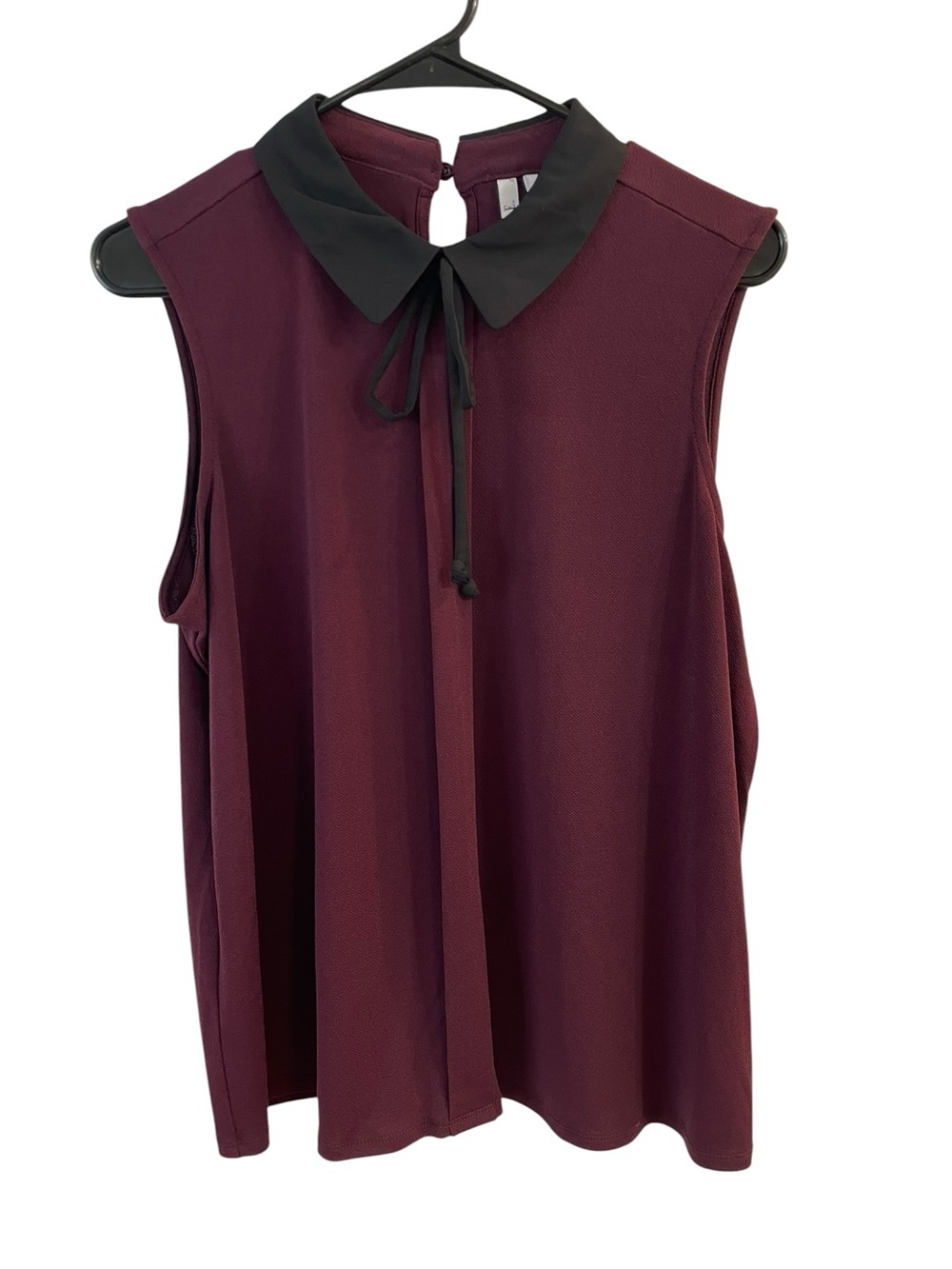 ELLE Peter Pan Collar Sleeveless Blouse NWT Large Wine Burgundy Office Chic